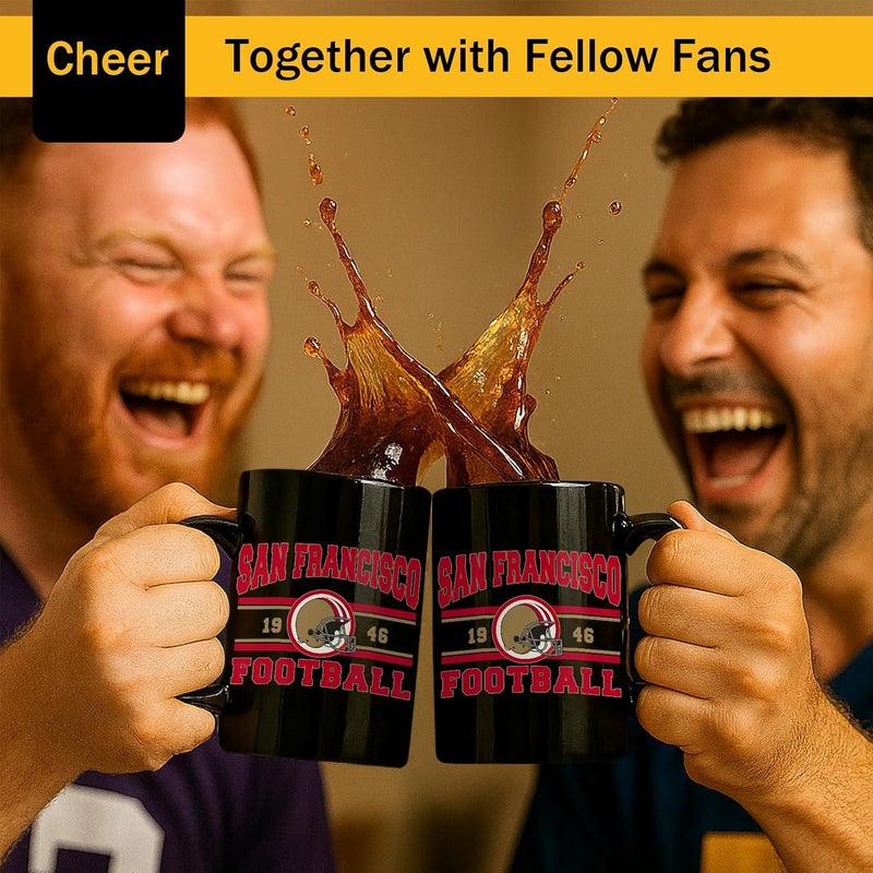 Kiraddle 2 in 1 Football Fan Ceramic Coffee Mug Cup San Francisco Themed Merch Fan Shop Men Women Sport Gear Apparel Memorabilia Decor 49er Team Accessories Bf Boyfriend Novelty Cool Special Present Funny Gift - Image 2